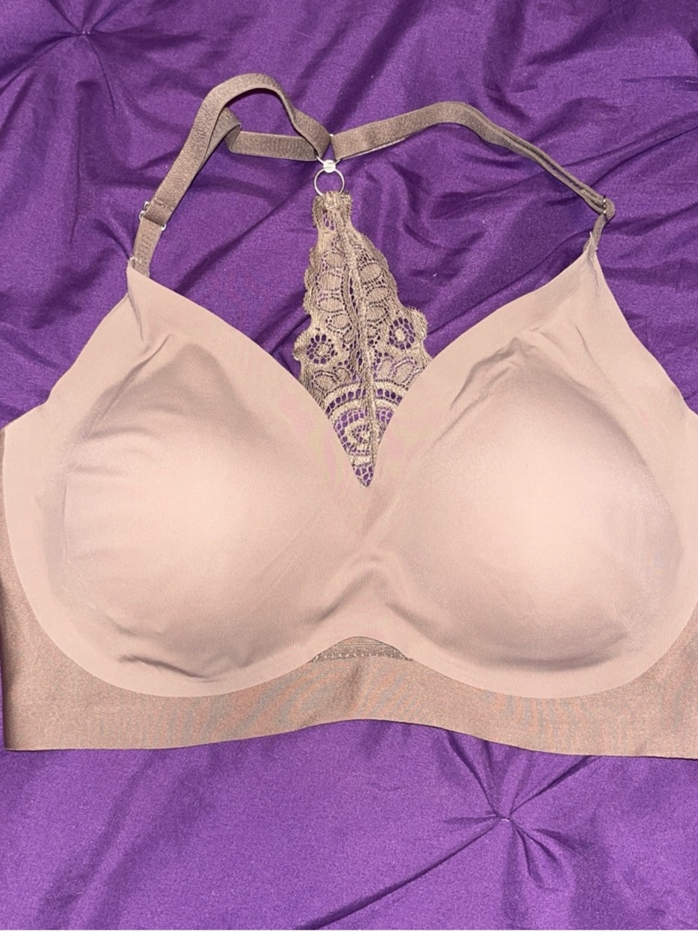 Lace-Back Seamless Tan colored T-Shirt Bra